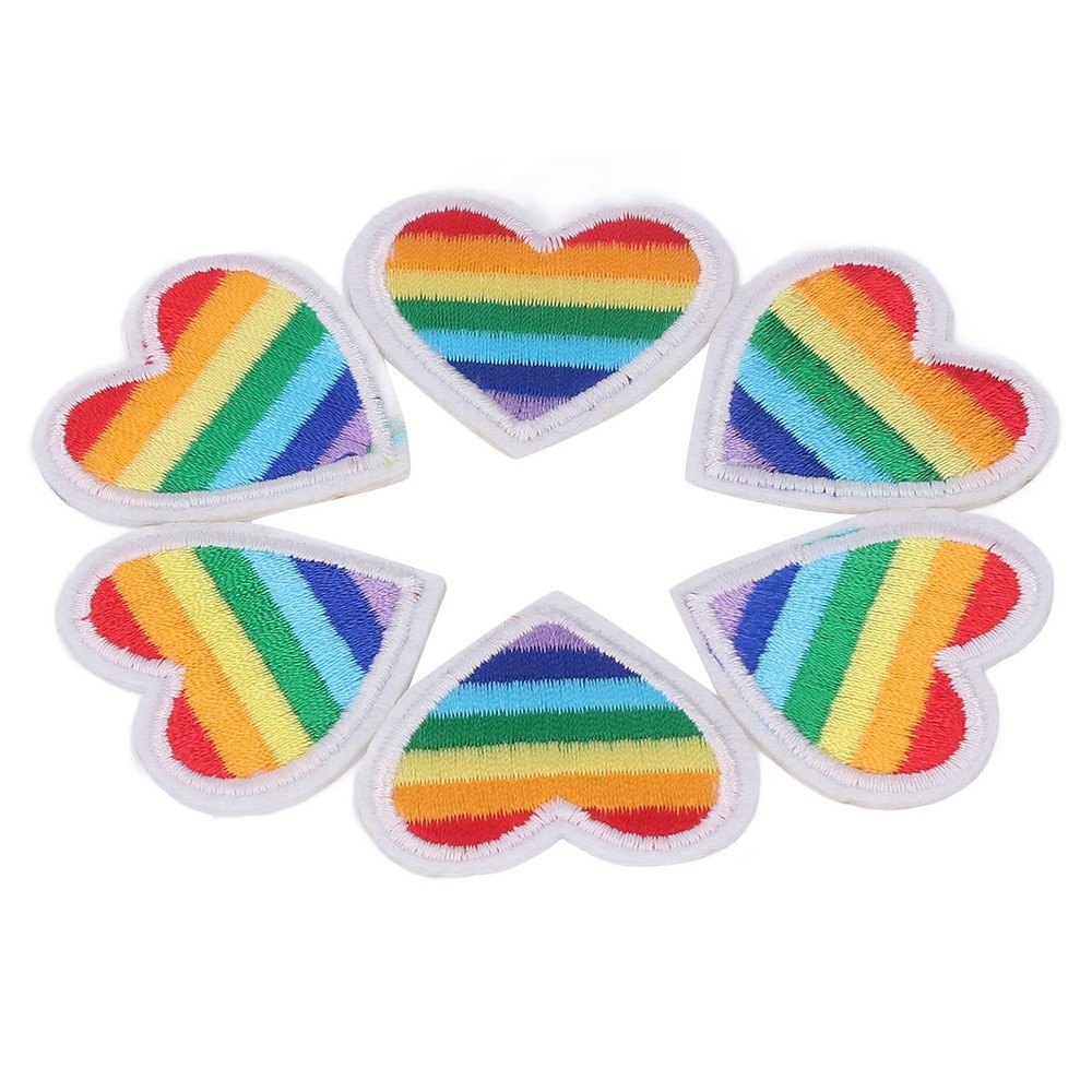 6 Colorful Embroidery Heart Iron On Patches For DIY Sewing Projects CSY