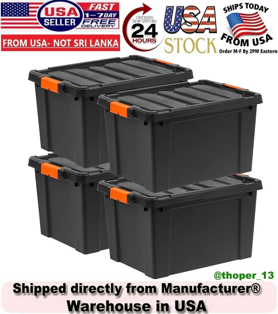 Iris 19 Gallon Remington Heavy Duty Store-It-All Totes, Black, Set Of 4 Totes