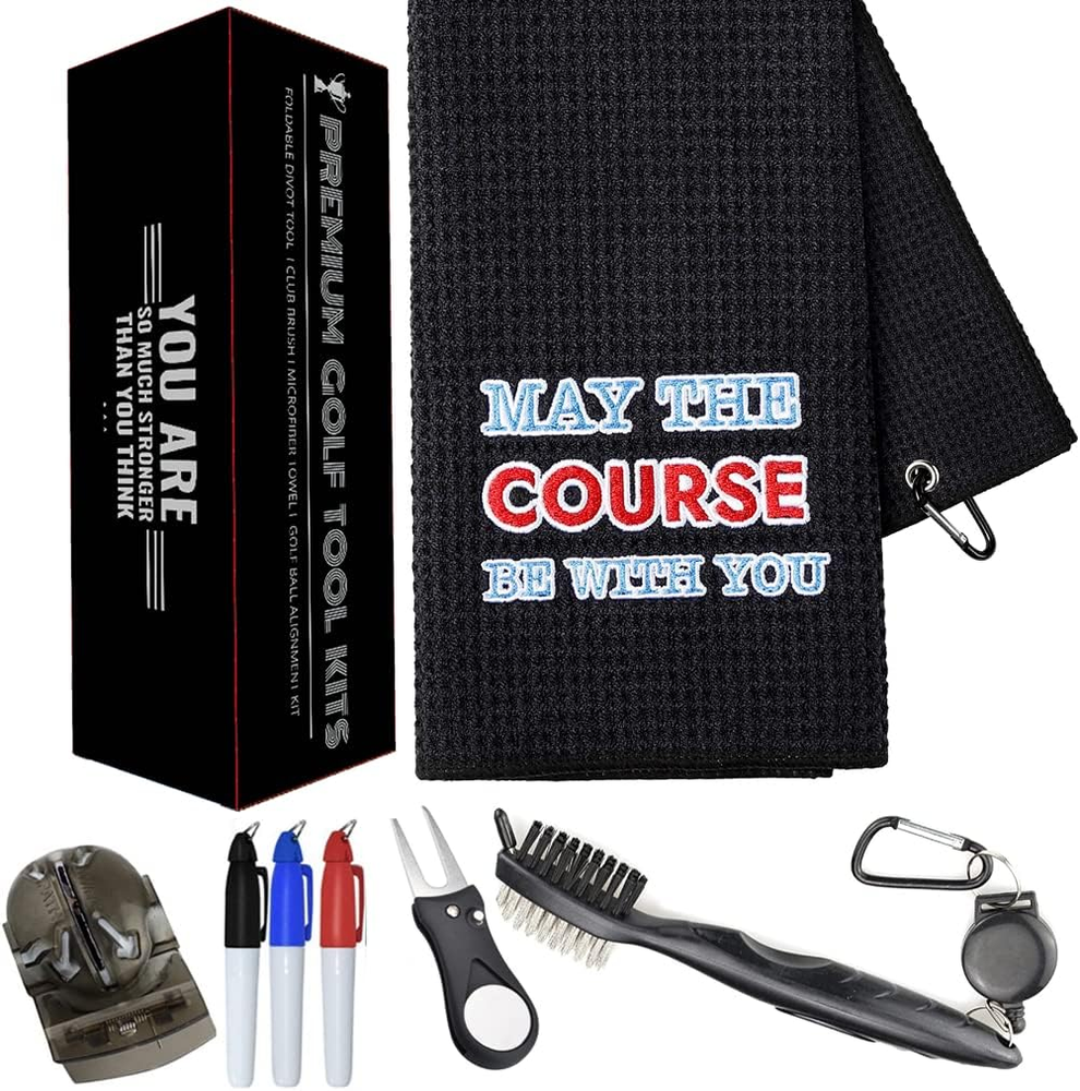 Funny Golf Towel for Men - Dad Gifts with Divot Tool & Club Cleaner