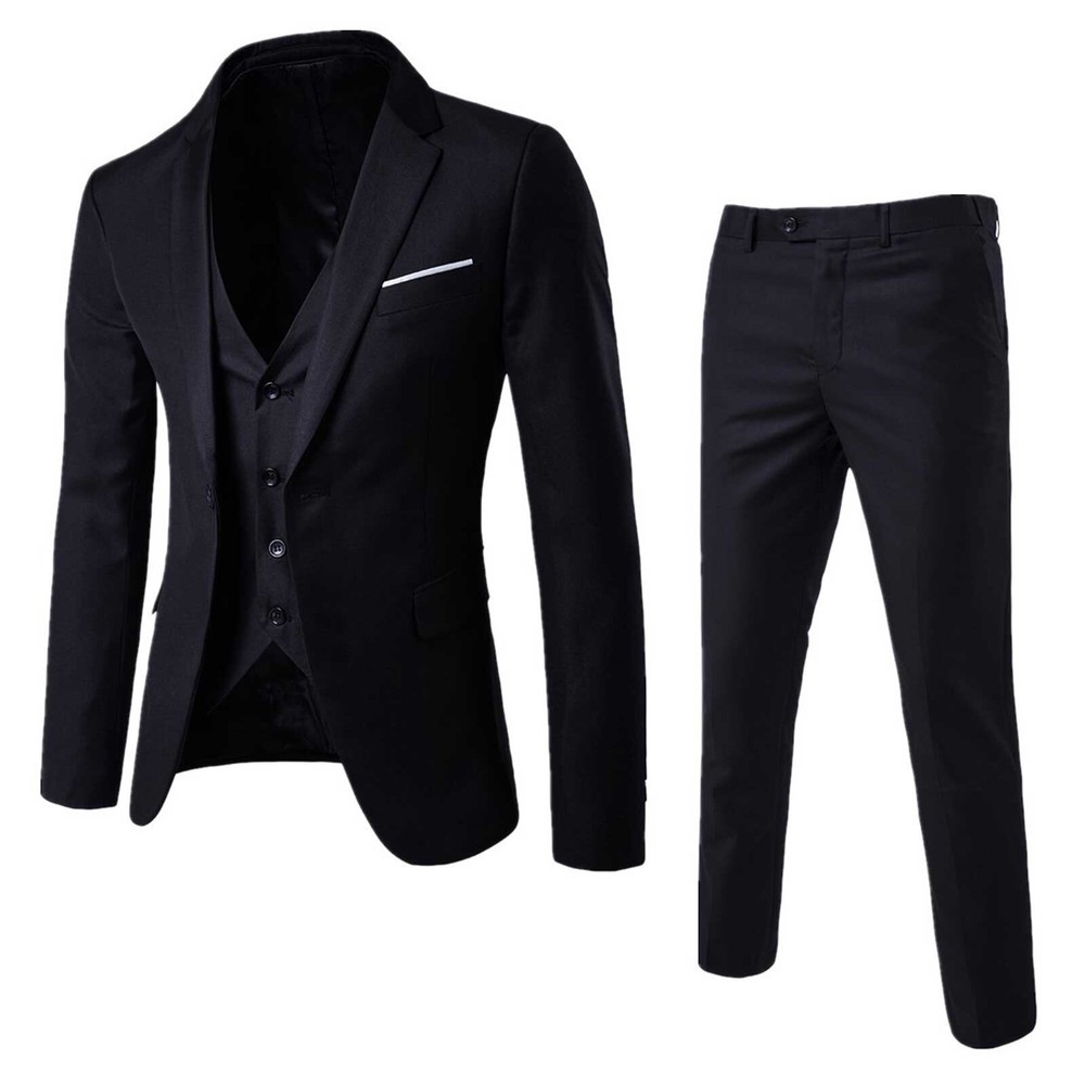Men's Slim Fit 3-Piece Suit Set with Blazer Vest & Pants