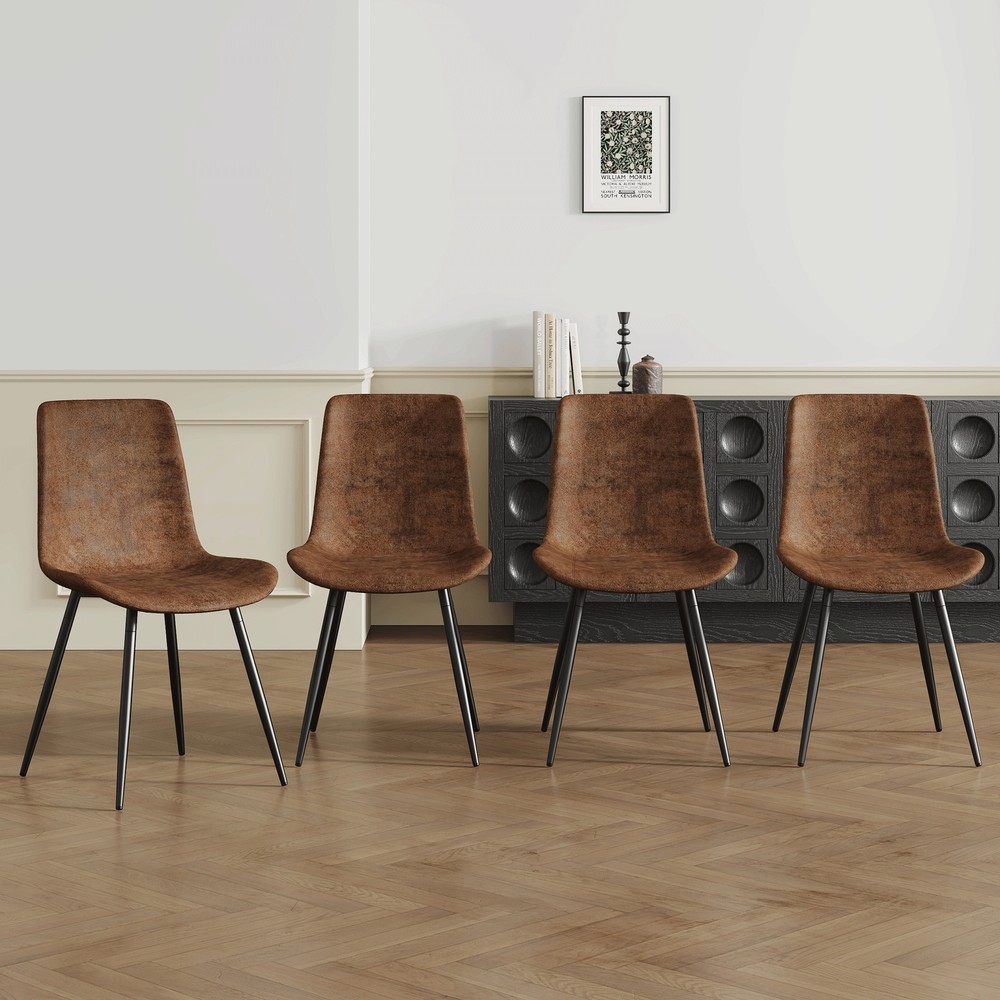 Brown 4-Piece Tech Fabric Dining Chair Set – Durable & Comfortable