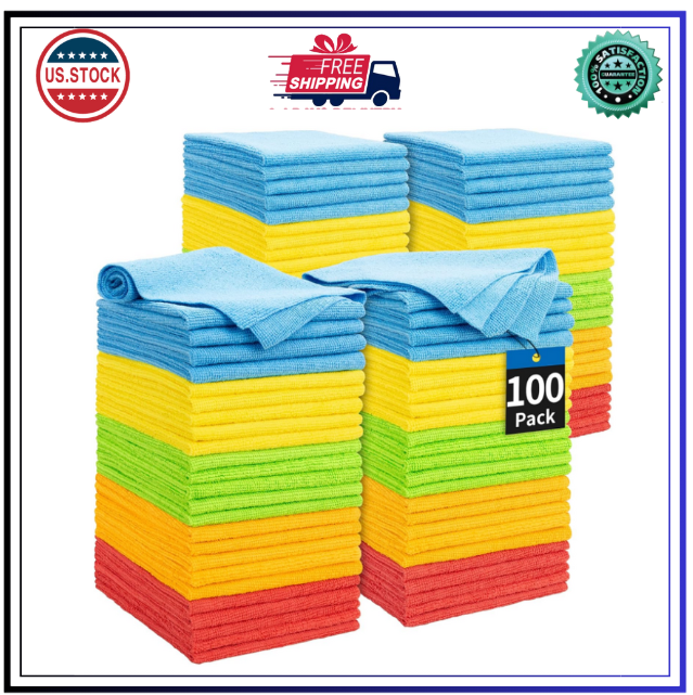 HOMERHYME Microfiber Cleaning Cloths, 100 Pack Cleaning Rags Microfiber Towels B