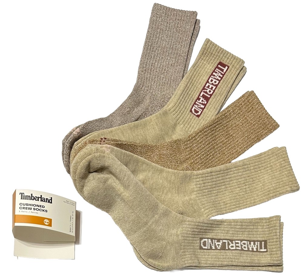 Timberland 5-Pair Men's Cushioned  Crew Socks   Assorted Khaki