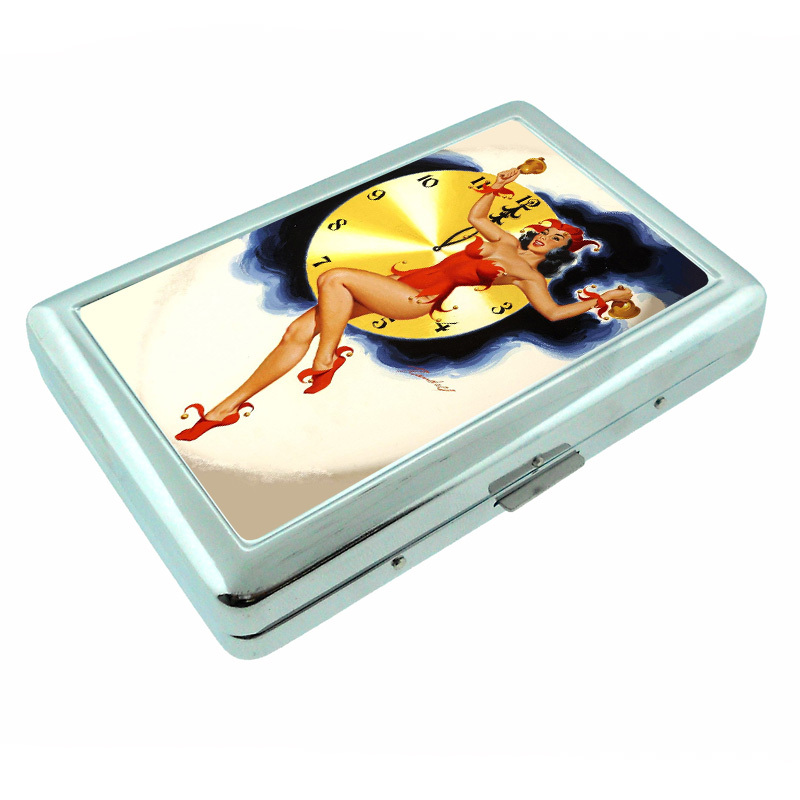 Vintage New Years Eve D12 Silver Metal Cigarette Case RFID Protection Wallet-image