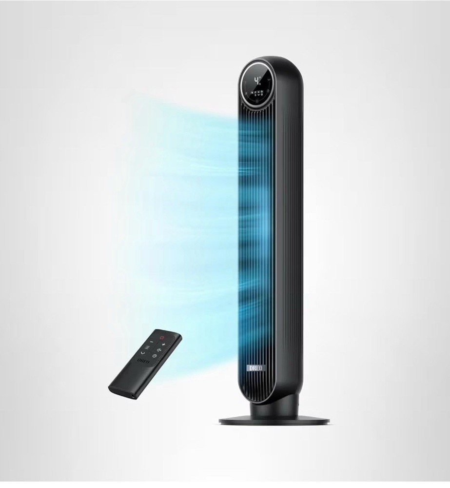 Dreo Tower Fan for Bedroom, 25ft/s Velocity Quiet Floor Fan, 90°, Black.