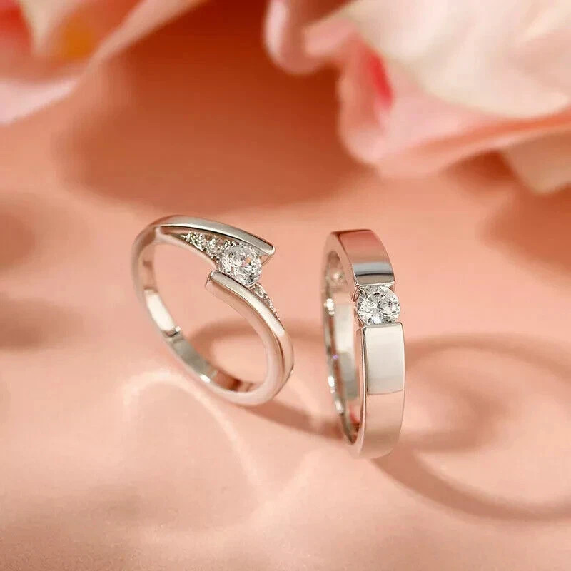 14K White Gold Plated Wedding Couple Band Ring Set 2Ct Round Lab Created Diamond