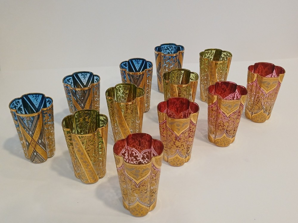 Gold Painted Antique Bohemian Moser Juice Glasses