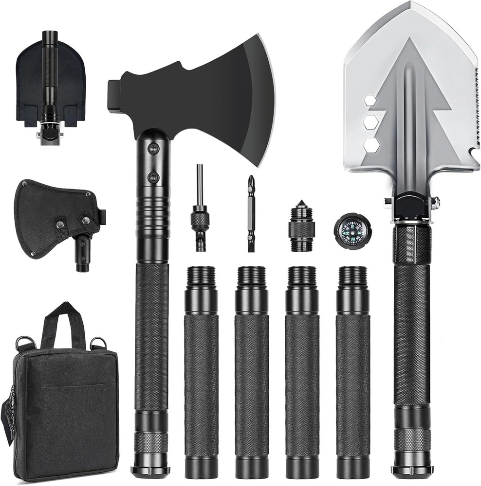 GOJAWAY 16-in-1 Multitool Survival Kit with 40-Inch Foldable Camping Shovel and Military Axe