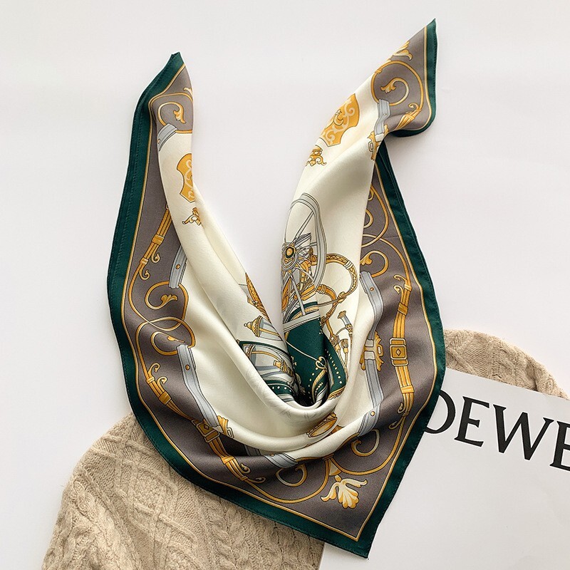 Vintage Green Silk Scarf 26 Inch Womens Head Neck Bandana Kerchief