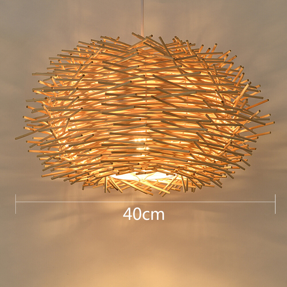 Bird's Nest Pendant Light Wicker Wood Wave Handmade Rattan Weaving Chandelier