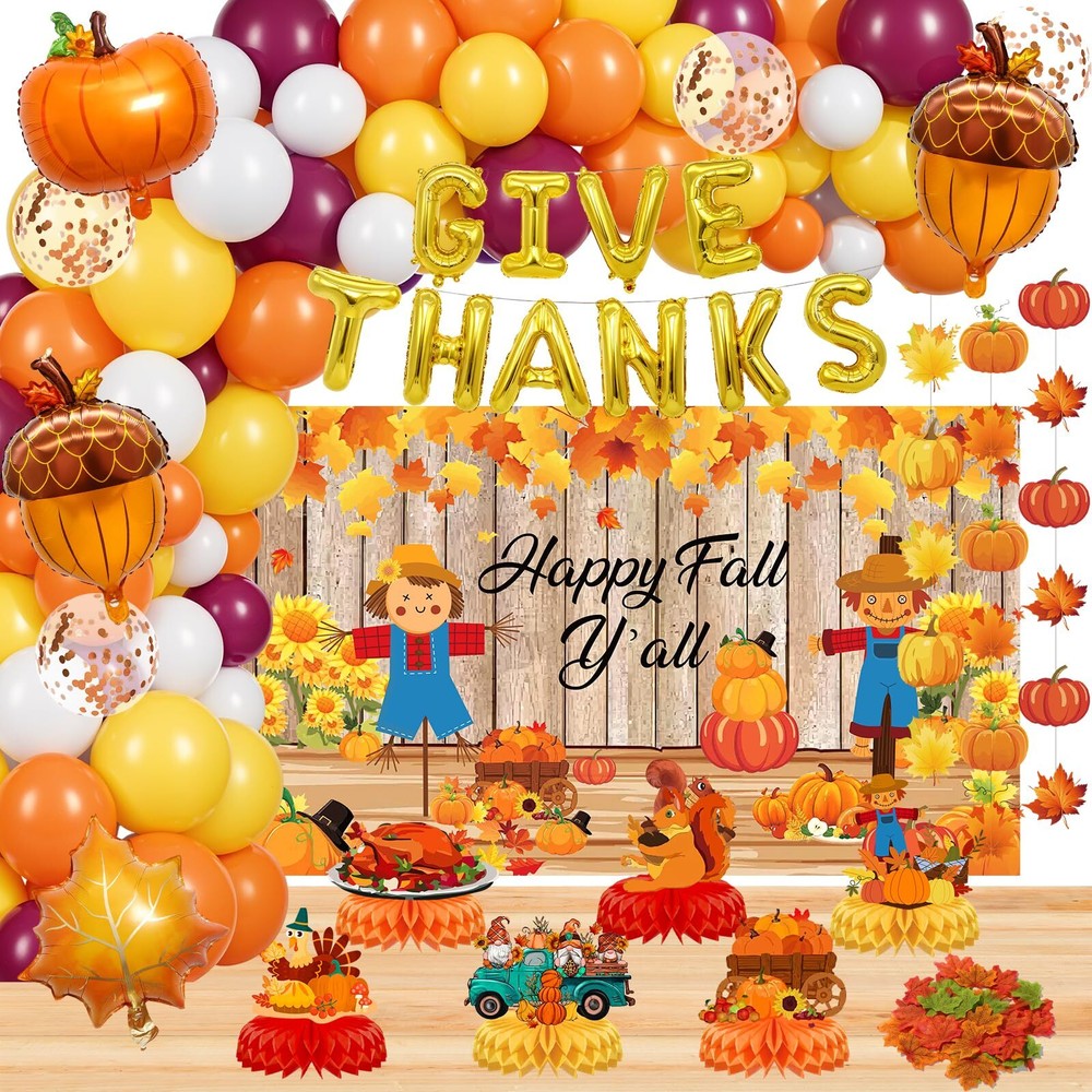 Thanksgiving Party Decorations Friendsgiving Happy Fall Y'all Banner Backdrop...