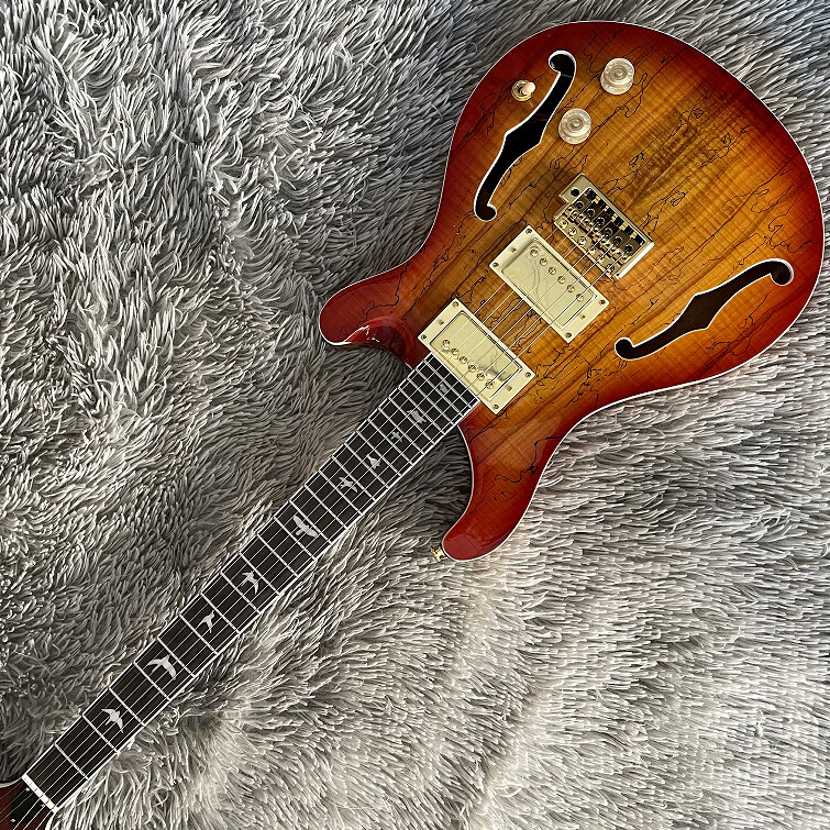 PRS SE Electric Guitar Cherry Burst Semi-Hollow Body with HH Pickups & Bird Burl Top