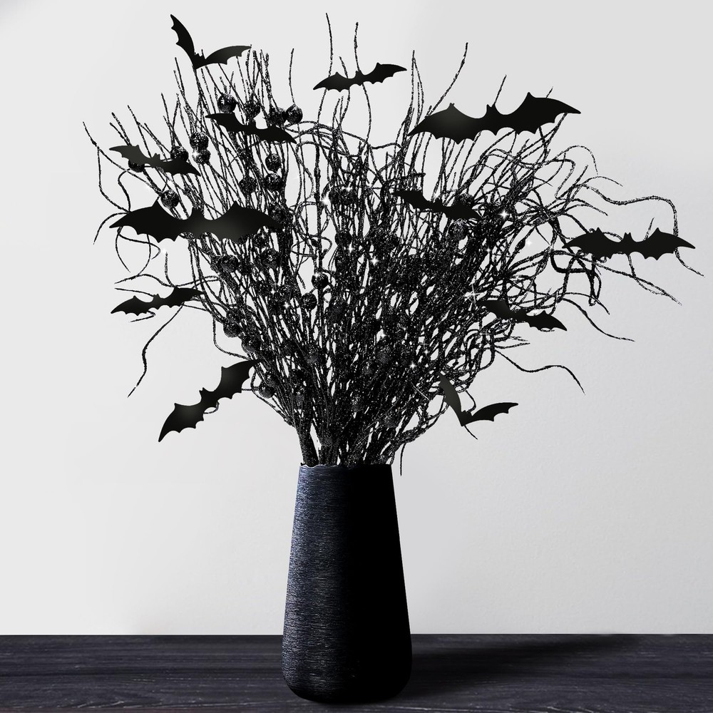 16 Pcs Artificial Halloween Branches Picks Ornaments with 12 Black Berries