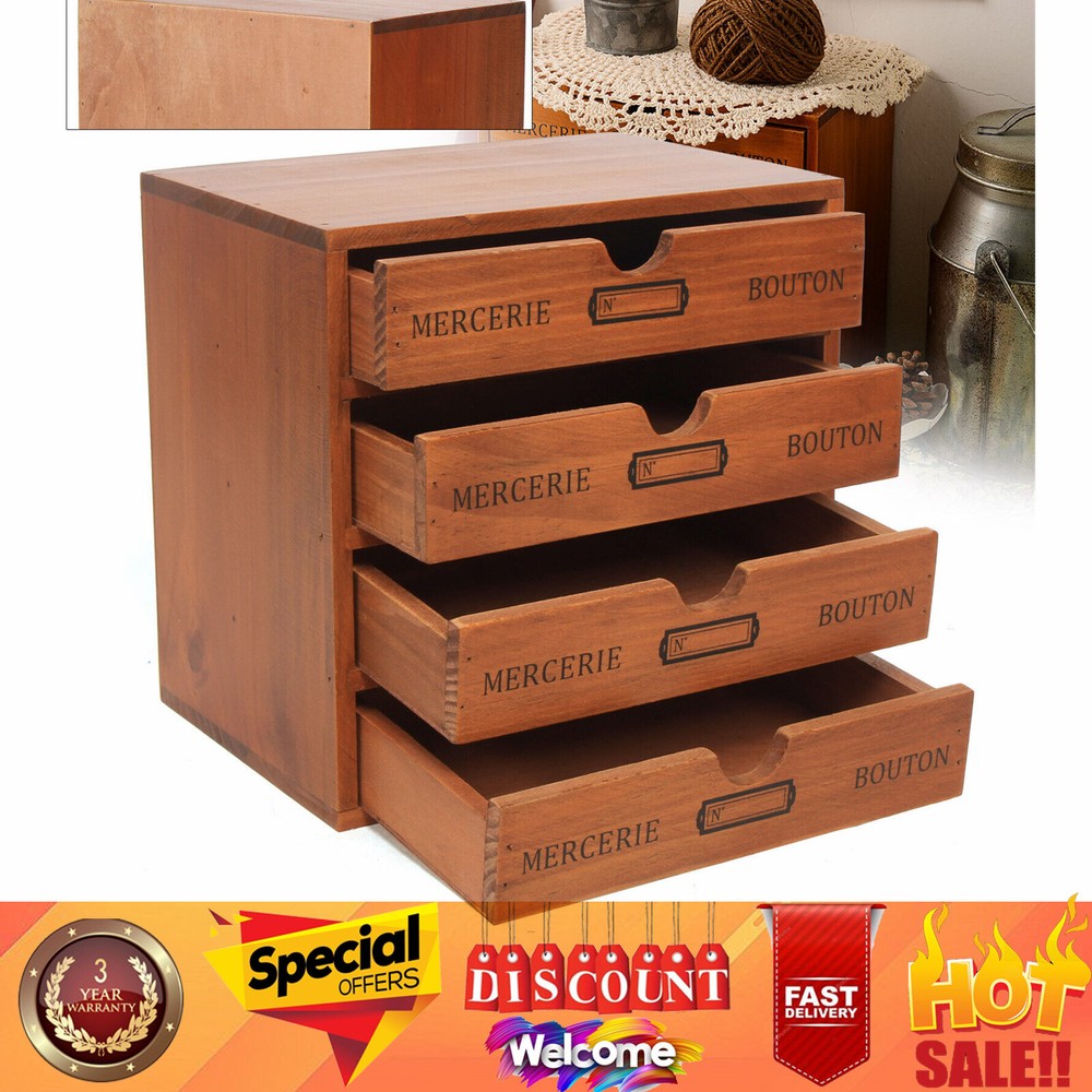 Vintage Wooden 4-Layer Desktop Jewelry Storage Box Organizer Case