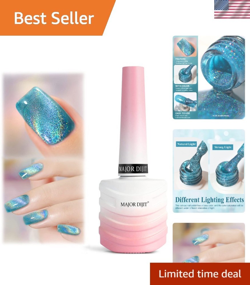 15ml Blue Holographic Cat Eye Gel Polish with Magnetic Stick for Shimmery Nails