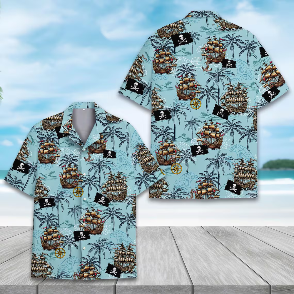 Pirate Hawaiian Shirt , Button Down Full Size S-5XL