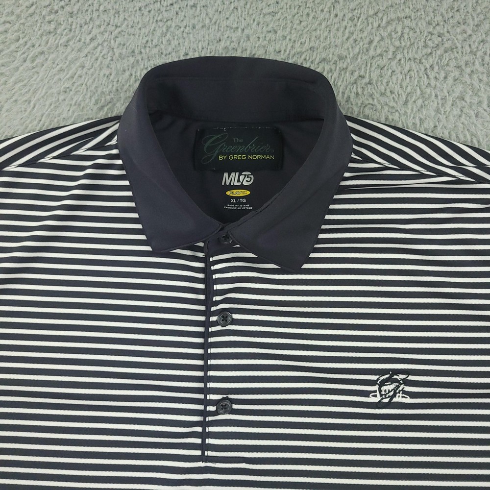 The Greenbrier Greg Norman Polo Shirt Mens XL Navy White Stripe Golf ML75