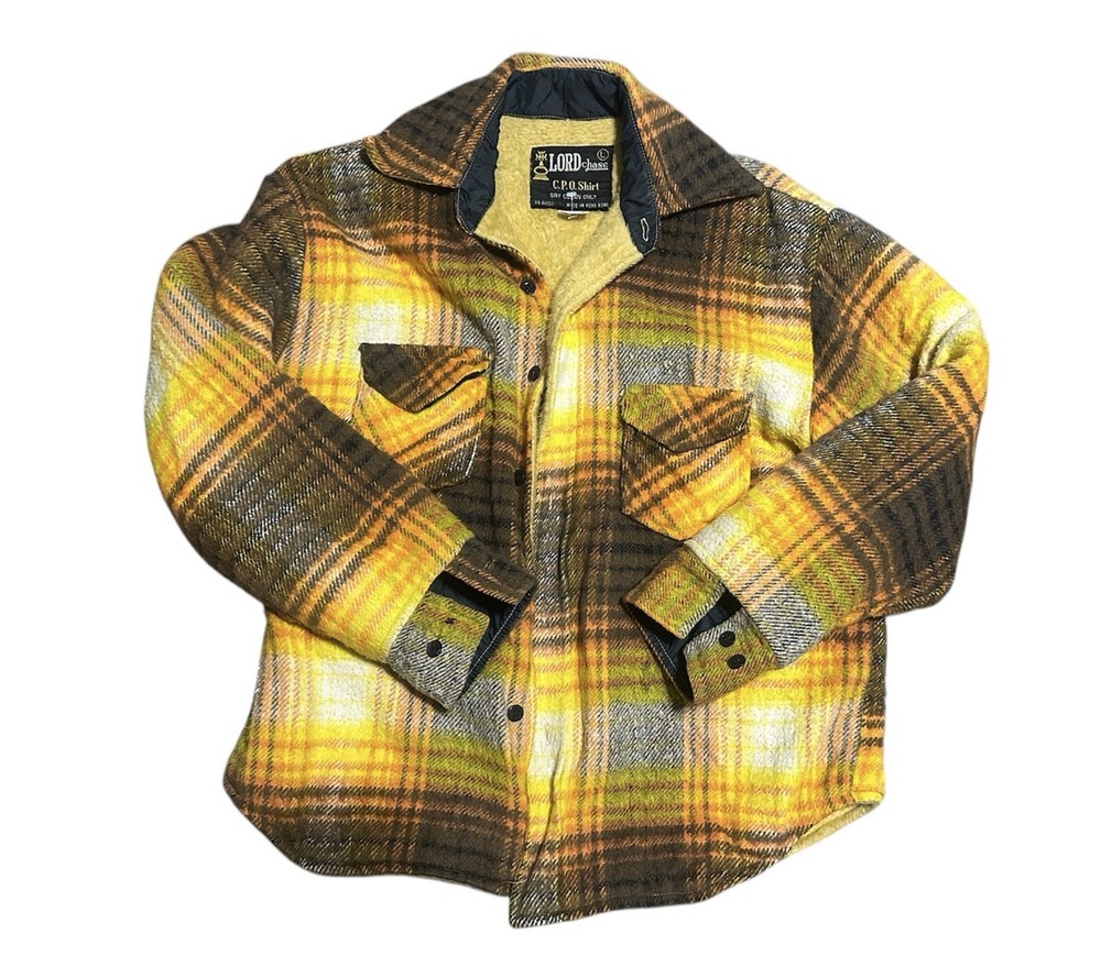 Lord Chase CPO 70s Heavy Flannel Jacket Wool / Linen Orange & YELLOW Size LARGE