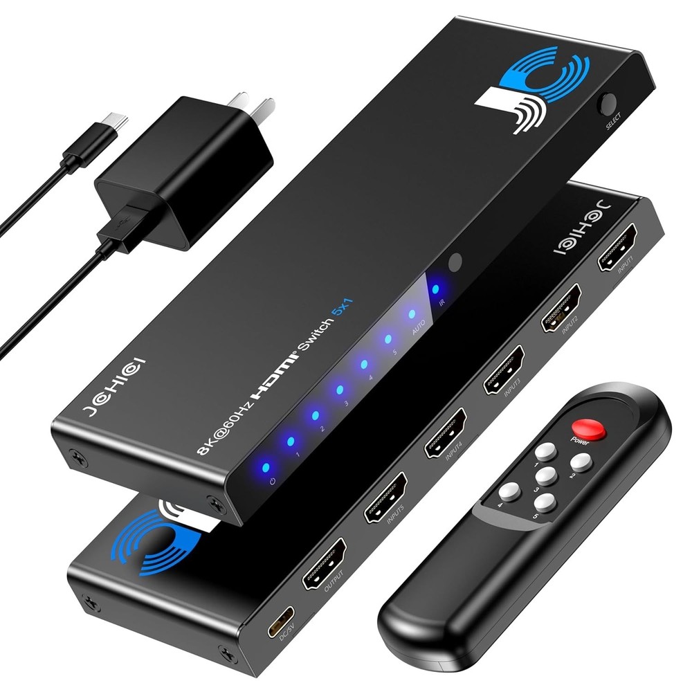 JCHICI HDMI Switch 5 in 1 Out 8K@60Hz 4K@120Hz - HDMI 2.1 Switcher Splitter w...