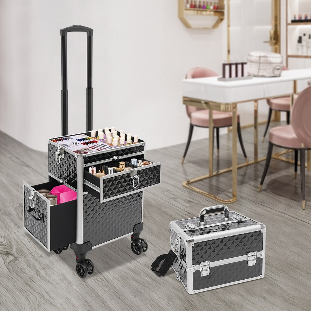 Portable Rolling Makeup Case for Travel & Salon Storage