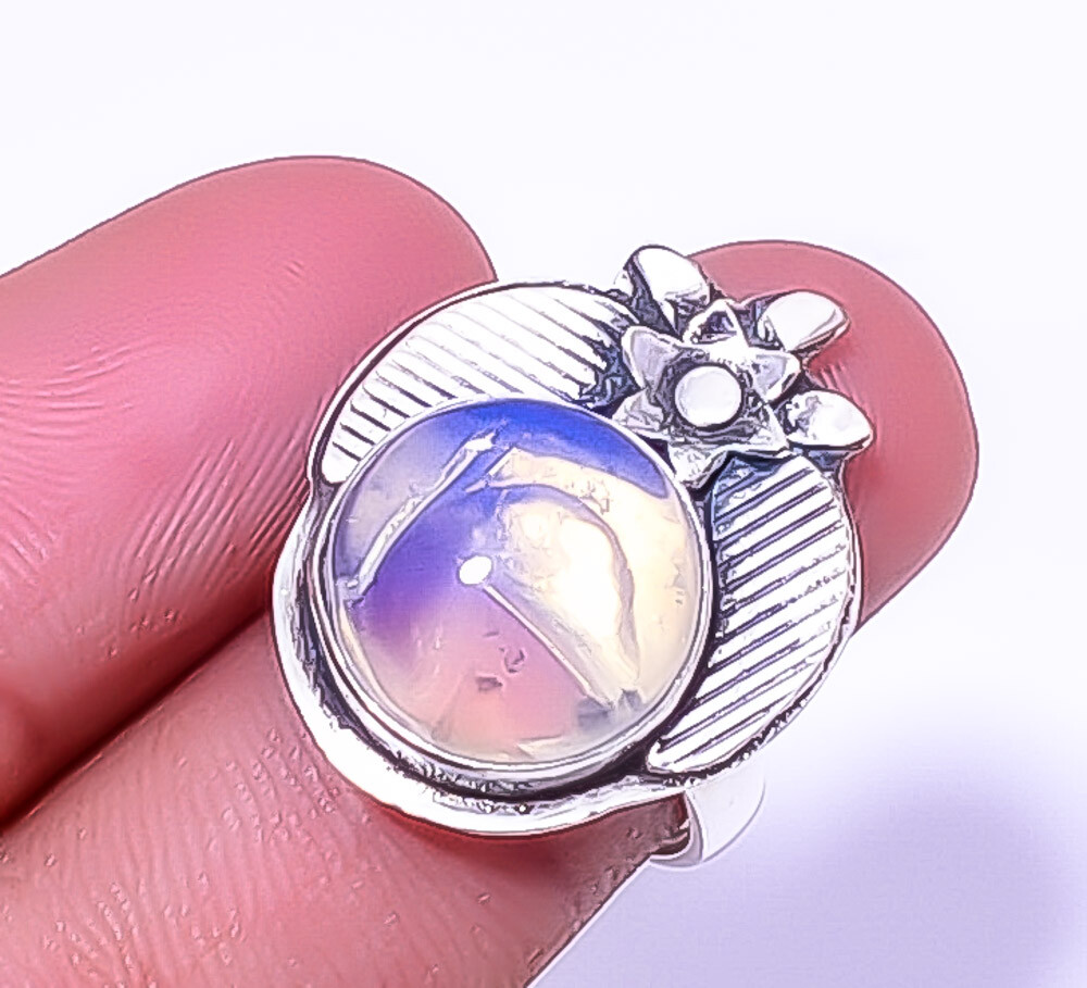 Milky Opal 925 Sterling Silver Artisan Ring Size Adjustable (R31) Valentine Gift