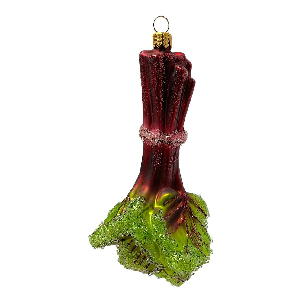 Rhubard with Leaf Food Polish Glass Christmas Tree Ornament