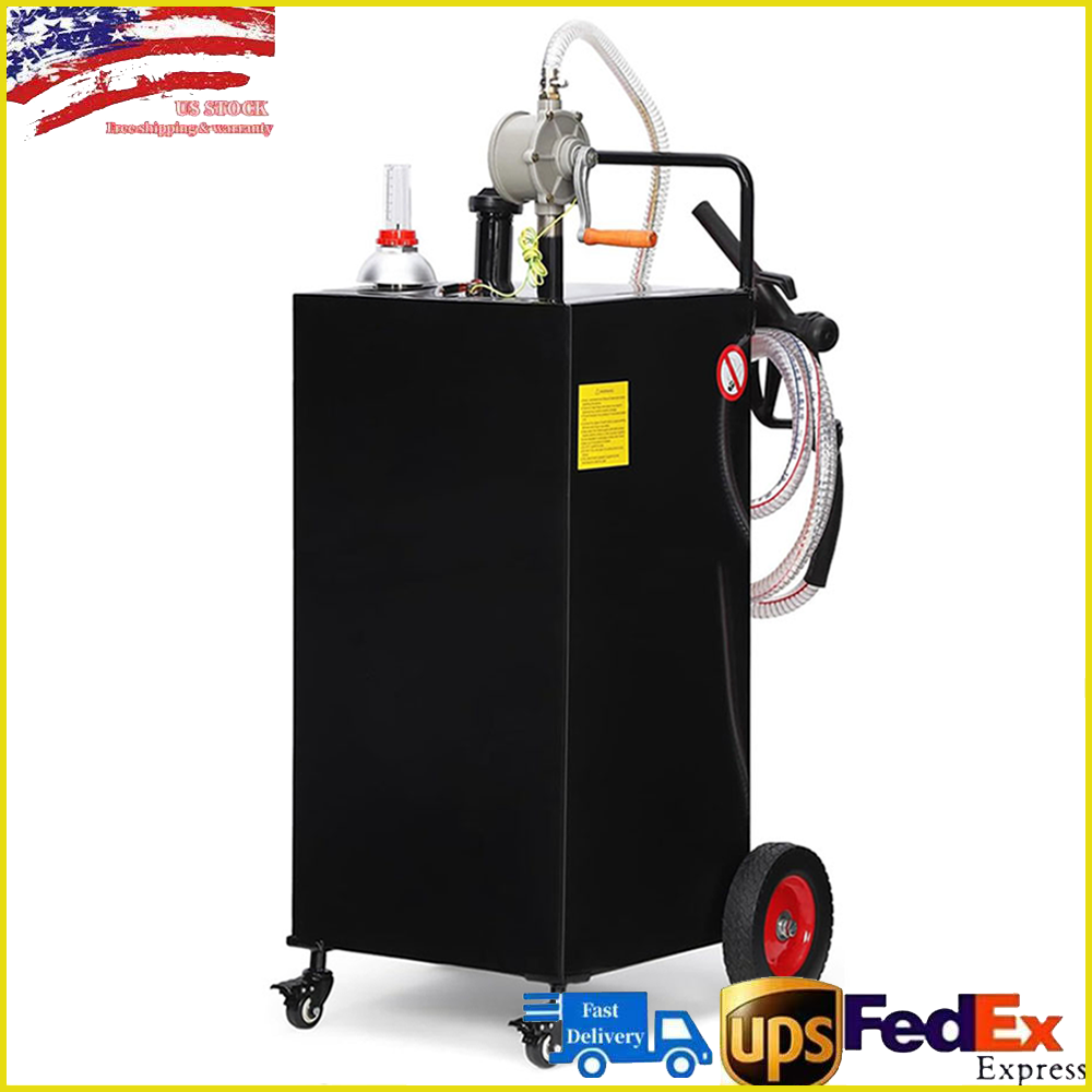 35 Gallon Portable Fuel Caddy Storage Tank 4 Wheels with Manual Transfer Pump