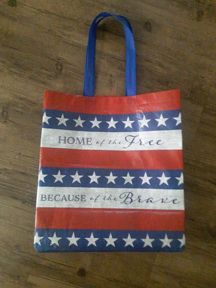 New Red White Blue Home of the Brave  Reusable Shopping Gift Bag Recycled