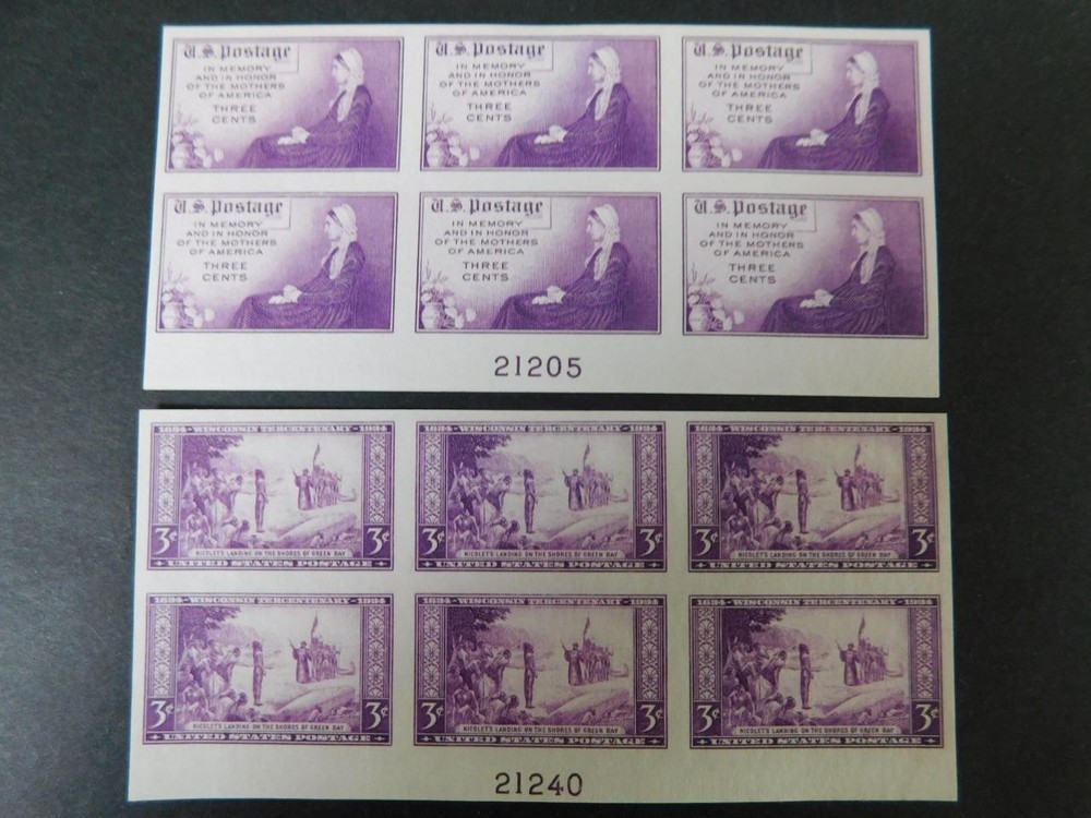 Mothers Day Wisconsin Tercentenary Imperf Plate Blocks Mint Hinged-image