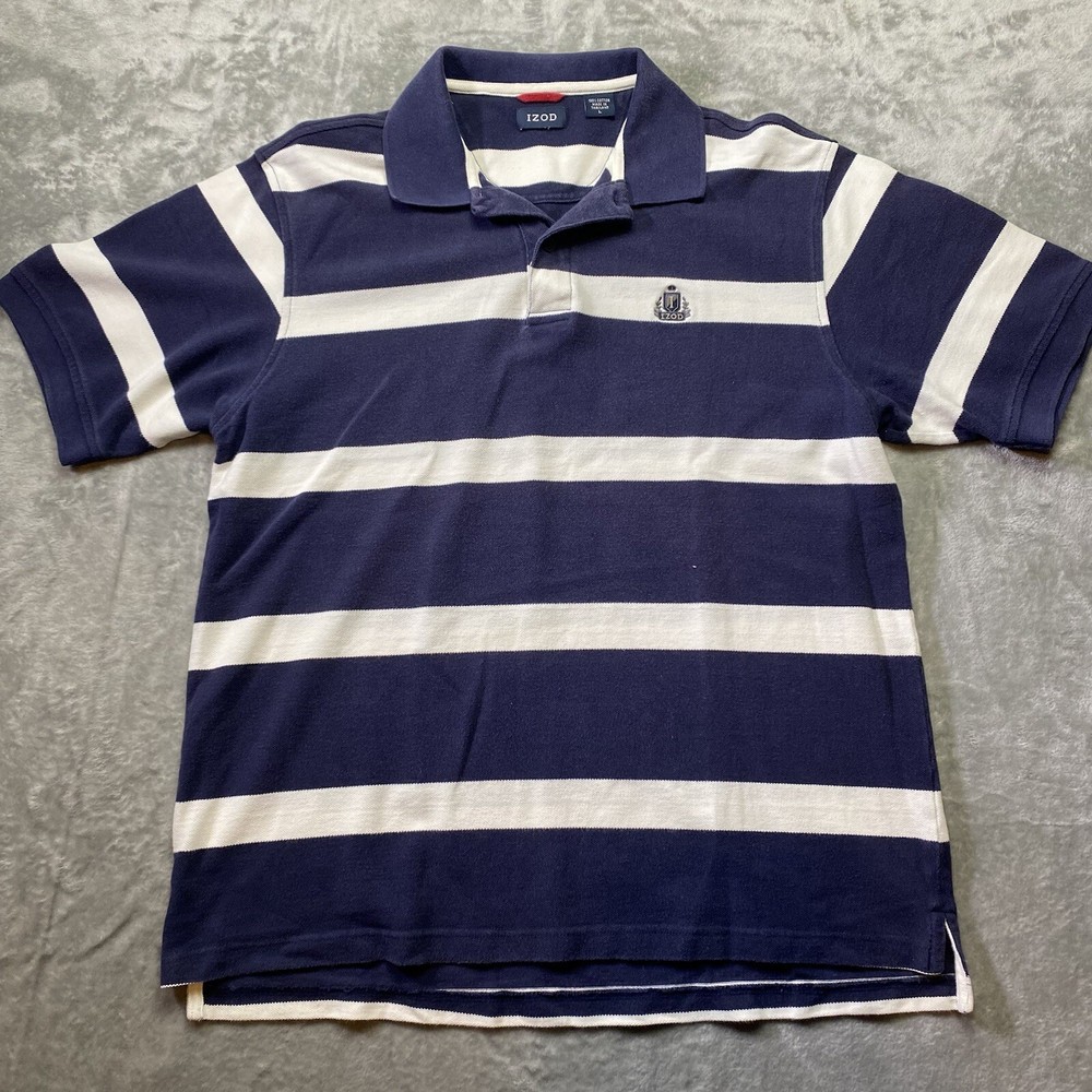 Vintage IZOD POLO Shirt Men’s Large Blue Striped Embroidered Preppy