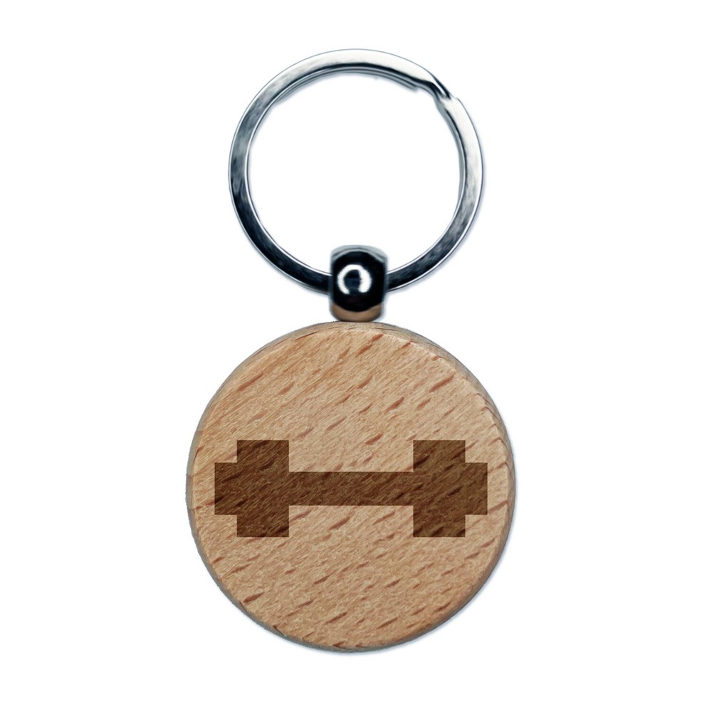 Engraved Wood Weight Lifting Dumbbell Barbell Keychain Charm