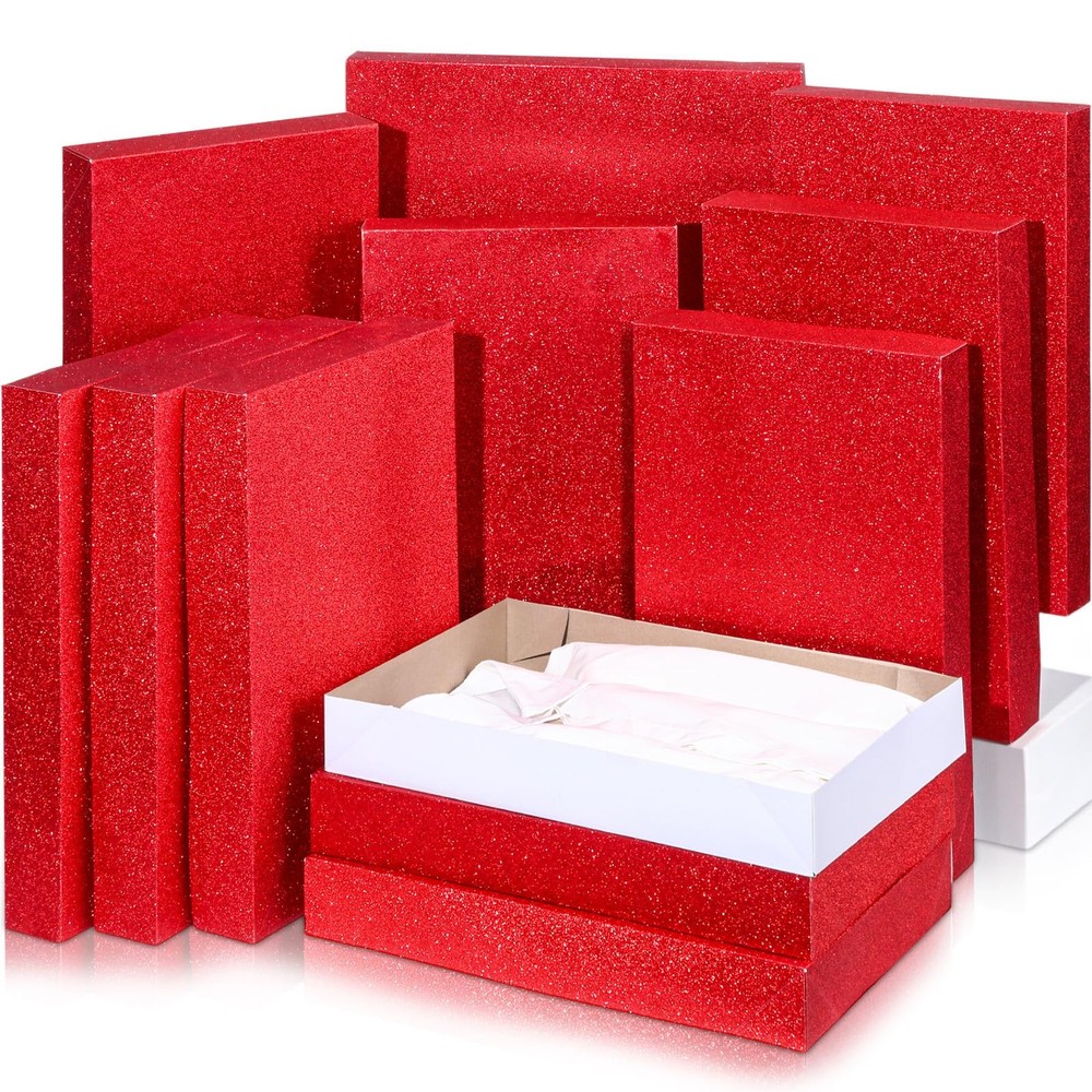12 Pack Large 17x11x2.5 Inch Glitter Gift Shirt Boxes Set with Window