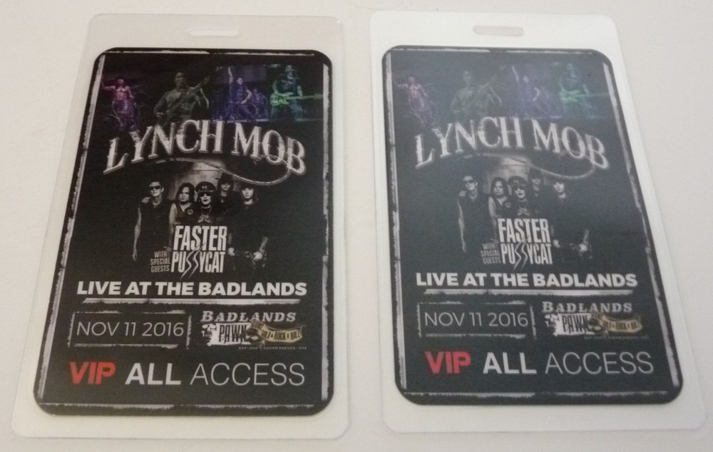 Lynch Mob Badlands 2016 VIP All Access Concert Tour Laminate Backstage Pass D17
