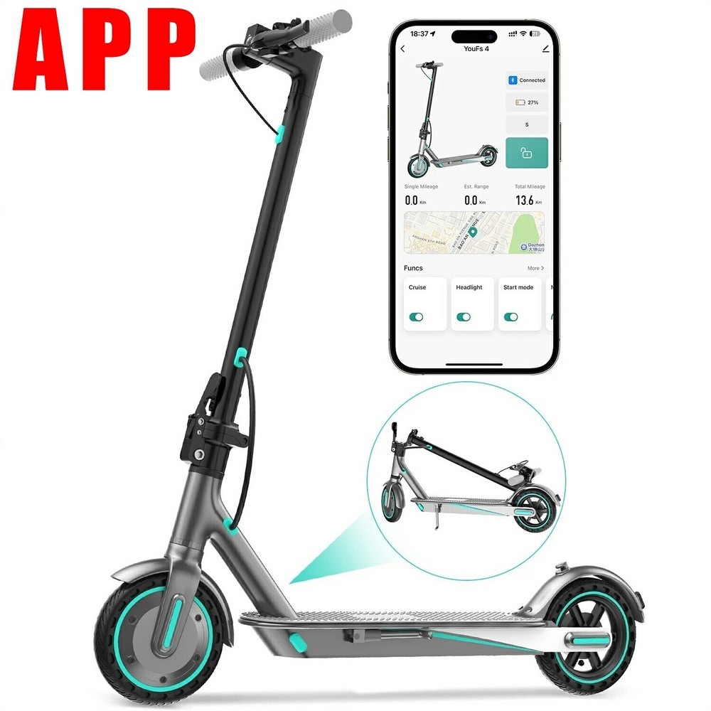 350W Blue Foldable Electric Scooter for Adults - 30km Range, 36V 10.4Ah Battery, Dual Brakes, APP Control