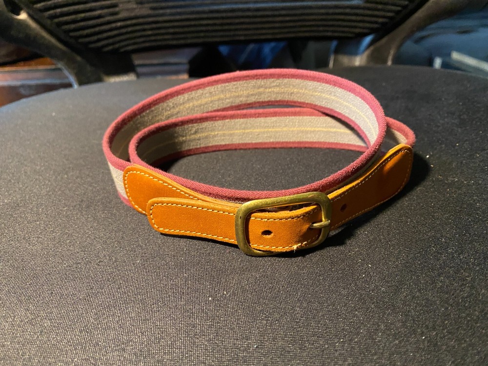 Trafalgar Belt Mens 30 Brass Leather Red Brown Thin Cloth 226440 Made in USA