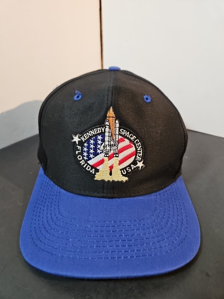 Vintage Kennedy Space Center Nasa  Hat Apollo Strap Back Space Shuttle Blk Blue