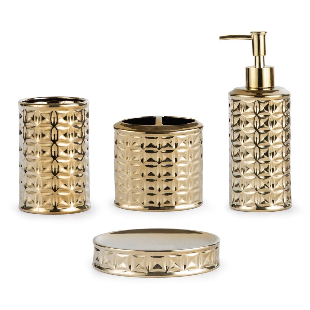 Gold Bathroom Accessory Set, 4-Piece Ceramic Bathroom Decorations Accessories...