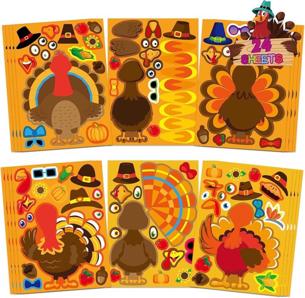 Make a Turkey Stickers 24PCS Thanksgiving for Kids