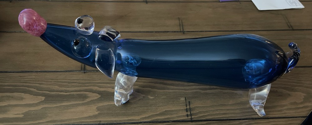 Catherine Labonte - Colored Glass Sculpture - Weiner Dachshund Dog Blue CAT