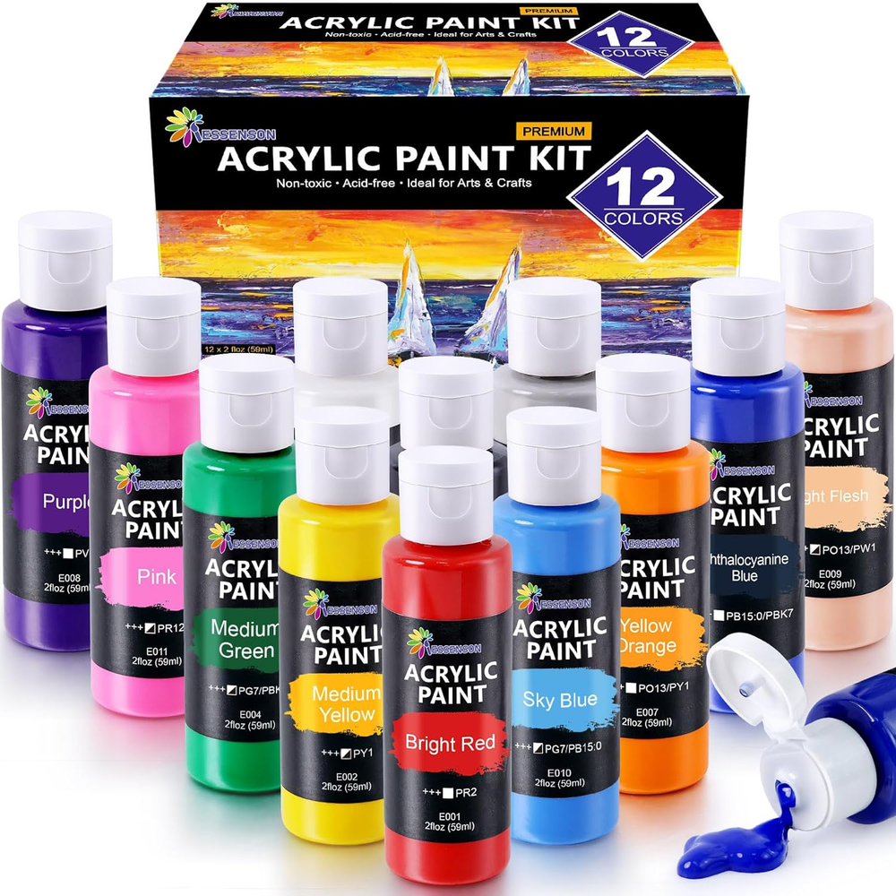 Acrylic Paint, 12 Colors Acrylic Paint Set, 2Oz/59Ml Bottles, Premium Acrylic Pa