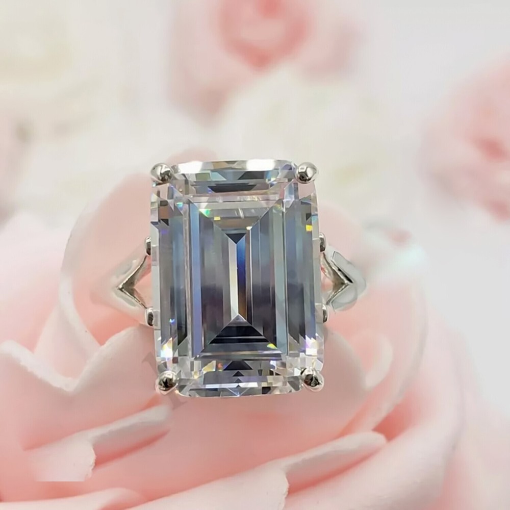 12.30 Ct Emerald Off White Diamond Ring in 925 Silver – July Wedding Gift