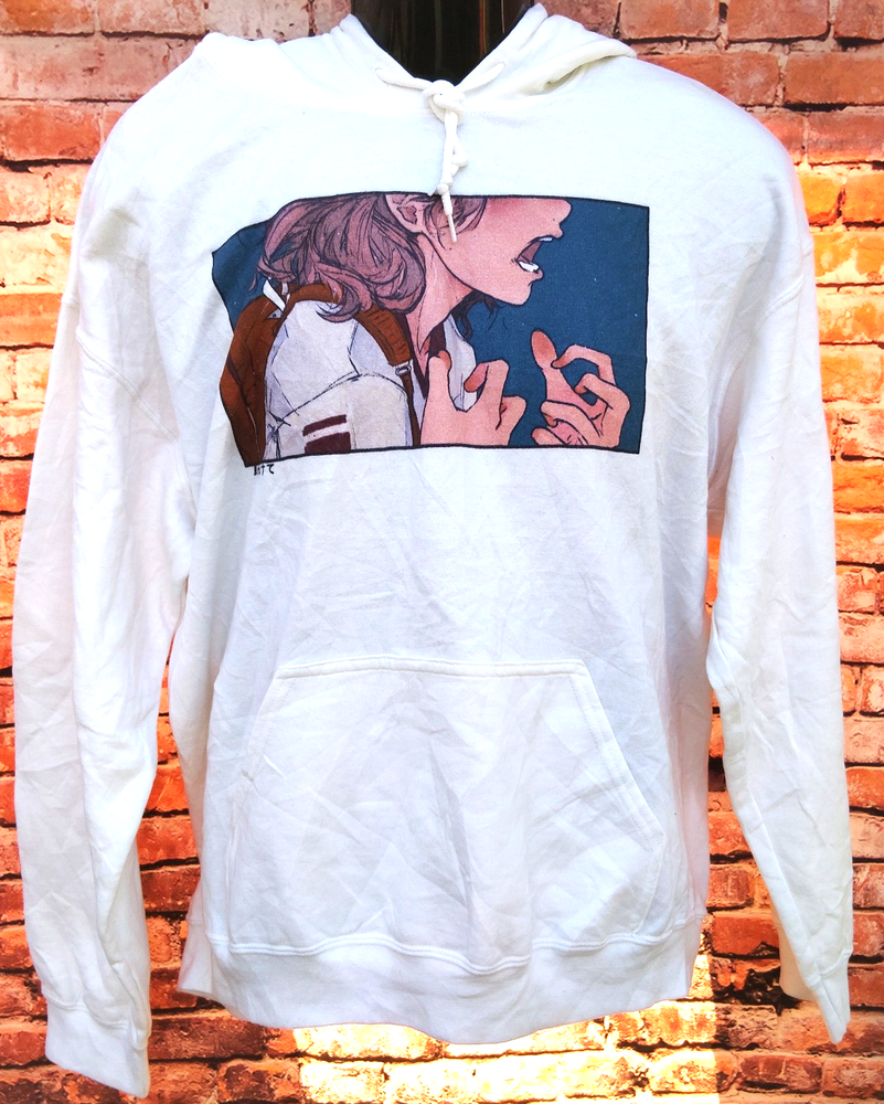 Animated Screaming Girl Long Sleeved White Hoodie