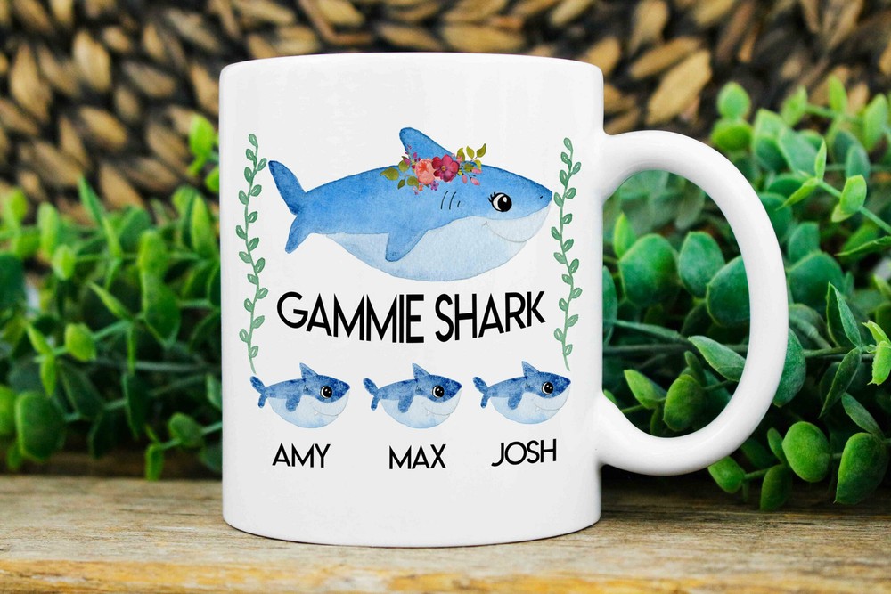 Gammie Gift Gammie Shark Mug Custom Gammie Mugs Mug With Kids Names Gammie Est