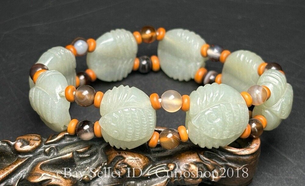 0.8 Inch Hetian Jade Fengshui Bat Bracelet for Luck and Protection  