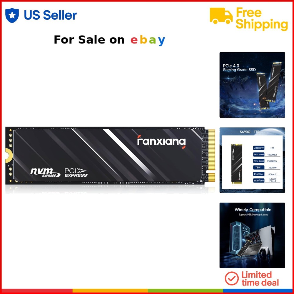 NVMe M.2 SSD 1TB PCIe Gen4 Gaming Internal Storage for PS5 Laptop PC