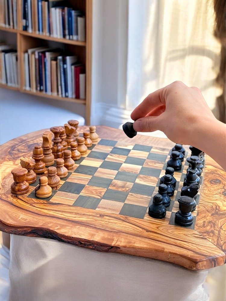 Handmade Olive Wood Chess Board Only – Rustic Wooden Checkers Board 14