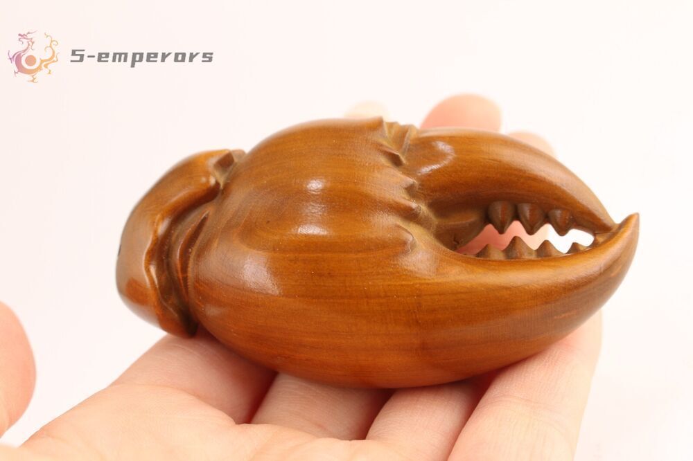 Fortune boxwood hand carved Crab clip Figure statue collectable chinese gift