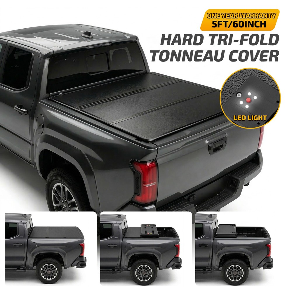 5.0FT For 2024-2026 Toyota Tacoma Hard Tri Fold Bed Cover Hail Resistant