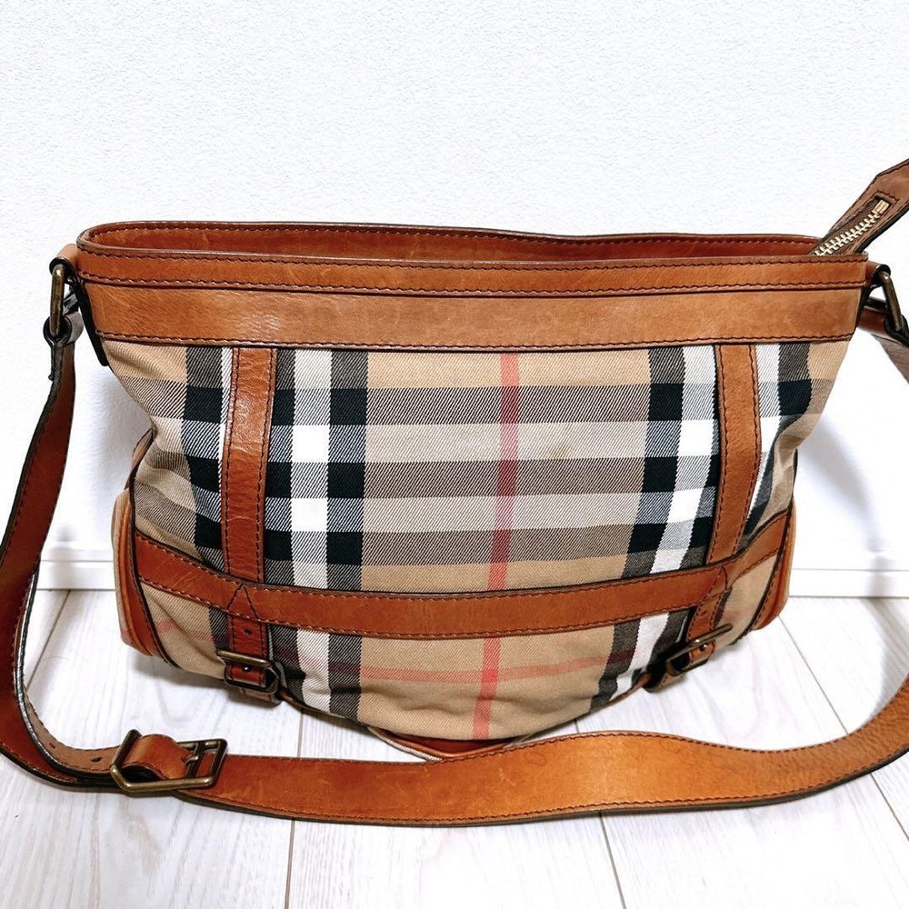 Burberry Shoulder Bag Nova Check Leather Camel Authentic F1204266