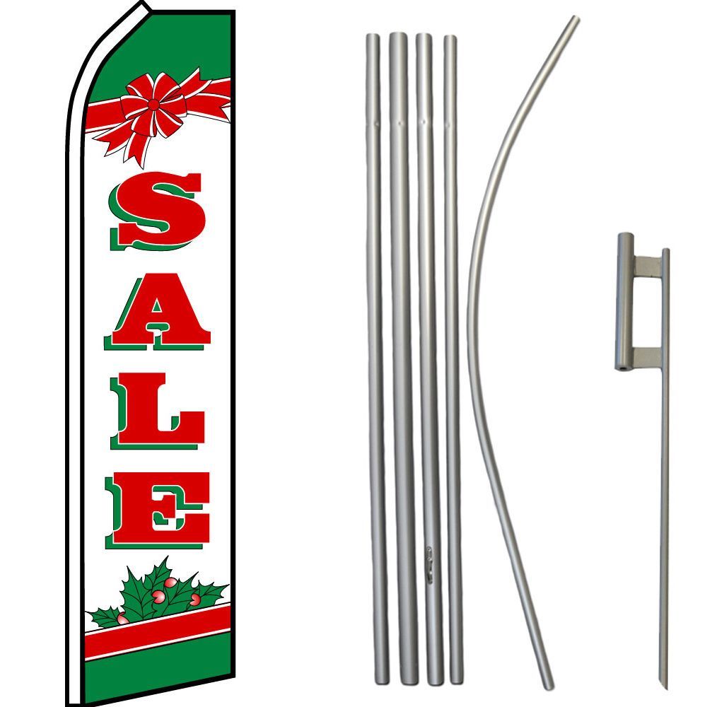 Sale Christmas Red / White / Green Swooper Flag & 16ft Flagpole Kit/Ground Spike-image